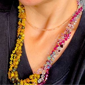 Hand made fluorite, stone and Swarovski crystal necklace